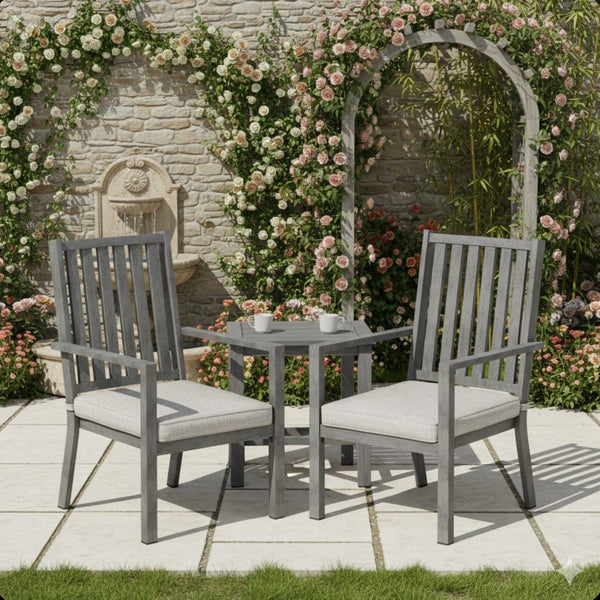 English Elm Set of 4 Outdoor Aluminum Dining Chairs Wood Grain Texture Waterproof Cushioned Patio Gray B082P455142