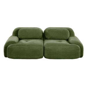 English Elm 82'' Curved Modular Sofa Corduroy Upholstered Two Seat Living Room Lounge Olive Green W714P323642