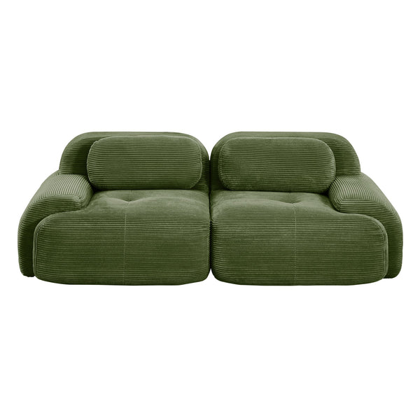 English Elm 82'' Curved Modular Sofa Corduroy Upholstered Two Seat Living Room Lounge Olive Green W714P323642