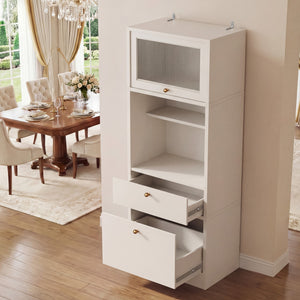 English Elm Tall Freestanding Pantry Cabinet with Adjustable Shelves Drawer and Doors for Kitchen White B2764P483844