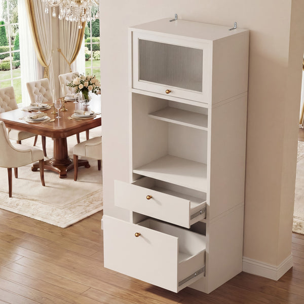 English Elm Tall Freestanding Pantry Cabinet with Adjustable Shelves Drawer and Doors for Kitchen White B2764P483844