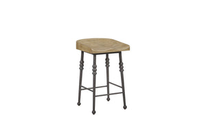 English Elm Counter Height Saddle Stool with Hickory Veneer Saddle Seat and Hand-Forged Metal Base, Durable Design Light Tan 20 L x 20 W x 30.75 H B2699P383329