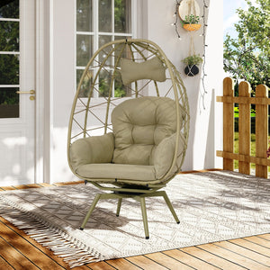 English Elm Oversized Swivel Rattan Egg Chair with Plush Cushion for Patio or Indoor Lounge T5880P501007