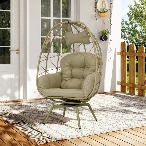 English Elm Oversized Swivel Rattan Egg Chair with Plush Cushion for Patio or Indoor Lounge T5880P501007