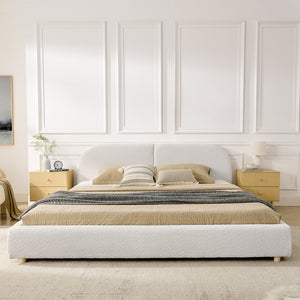 English Elm King Platform Bed Fully Upholstered in Plush Chenille with Low Profile Modern Frame Beige W487S00477