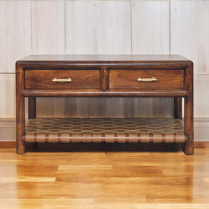 English Elm Regency Woven Console Table in Chestnut Mango Wood with Braided Shelf, 2 Drawers & Brass Pulls B182P284351