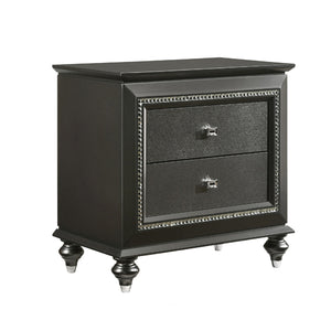 English Elm Solid Transitional Rubberwood Nightstand with 2 Drawers, Textured Front & Sparkling Crystal Trim Finish B016P261446