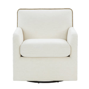 English Elm Torrance Swivel Accent Chair with Antique Brass Nailhead Trim for Modern Living Cream B050P451390