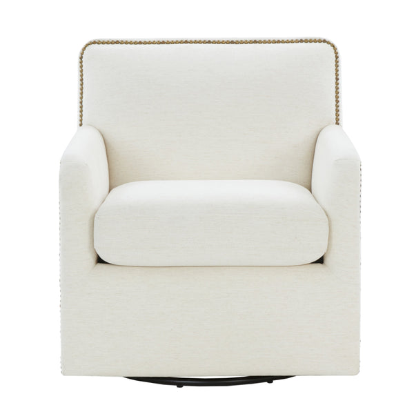 English Elm Torrance Swivel Accent Chair with Antique Brass Nailhead Trim for Modern Living Cream B050P451390