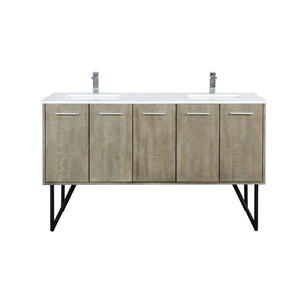 English Elm Rustic Acacia Double Bath Vanity 60" W With White Quartz Top & Chrome Faucet For Modern Elegance B2731P259630-GIGA
