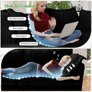 English Elm Upholstered Armchair & Wide Ottoman Set – Plush Black Corduroy, Deep Seat & Removable Covers, 2 Pieces W3041S00092-GIGA