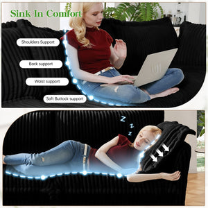 English Elm Modern Slipcovered 2-Seat Sofa In Black Corduroy – Comfy, Removable Covers, Perfect For Small Spaces! W3041S00094