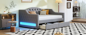 English Elm Upholstered Twin XL Daybed with LED Belt and Two Underbed Drawers, Linen Backrest, Modern Storage Elegance Gray DL002060AAE