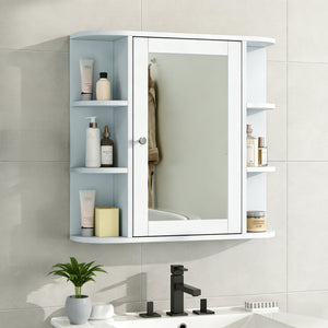 English Elm Bathroom Wall Cabinet with Mirror Door Open Shelving and Adjustable Interior Storage White N817P375228W