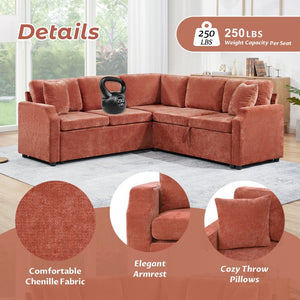 English Elm Sectional Sofa Bed - Stylish L-Shaped 81.9" Sleeper Sofa With Hidden Storage & Cozy Orange Chenille N719S002070G-GIGA