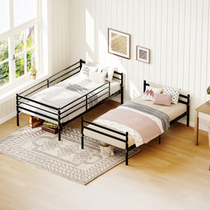 English Elm Bunk Bed Twin Over Heavy Duty Iron Frame with Guardrail for Teens and Adults W3752P464299