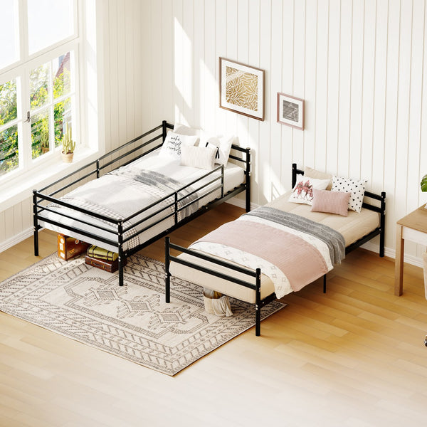 English Elm Bunk Bed Twin Over Heavy Duty Iron Frame with Guardrail for Teens and Adults W3752P464299