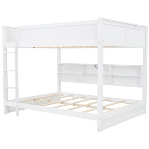 English Elm Queen Over Bunk Bed Solid Pine Cabin Frame with Storage and Usb Charging White GX000399AAK