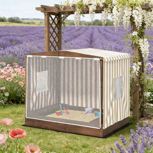English Elm Sandbox with Fir Wood Frame Shaded Canopy Mesh Ventilation and Built in Benches T3971P439540