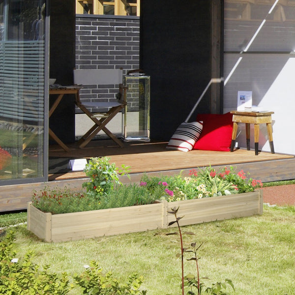 English Elm Outsunny 8X2Ft Elevated Wooden Garden Bed Kit With Dual Boxes For Healthy Vegetables And Herbs W2225P217251-GIGA