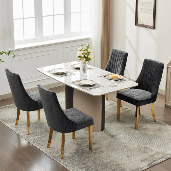 English Elm Rayon Chenille Dining Chairs Set Of 2 - Elegant Upholstered Accent Chairs With Gold-Plated Legs W1143P293315-GIGA