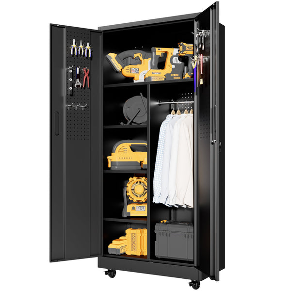 English Elm Metal Rolling Garage Cabinet with Pegboard Door Drawer Locking Storage and Adjustable Shelves T2398P465999