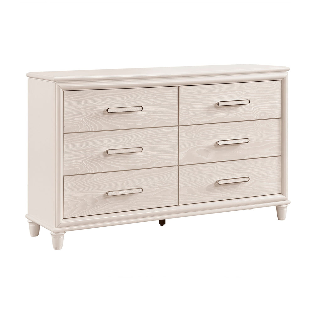 English Elm Modern Glam Six Drawer Dresser White Wood Bedroom Storage with Chrome Pulls B011P424782