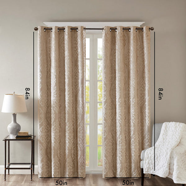 English Elm Knitted SunSmart Mirage Jacquard Damask Total Blackout Curtain Panel Pair 2-Pack Champagne 50x84" B035129803