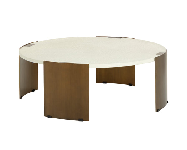 Sunpan Gallus Coffee Table - Modern Cream Fiberglass Top With Antique Brass Legs & Slate Texture Finish Cream Concrete 111921
