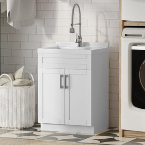 English Elm Hennessy Shaker Style Laundry Sink Cabinet with Deep Abs Basin and Nickel Hardware B136P427207
