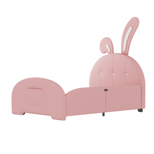 English Elm Twin Rabbit-Shape Upholstered Princess Bed with Headboard & Footboard, Sturdy Slat Platform, Durable MDF Frame Pink 42.91 L x 34.65 W x 6.5 H N733P198764H