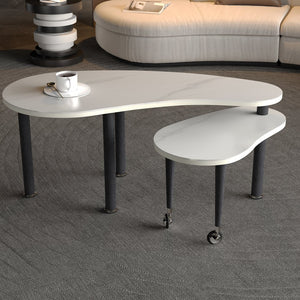 English Elm Contemporary rotatable cocktail table with 360° swivel top, sintered stone & MDF surface, space-saving design White+Black W2899P372754