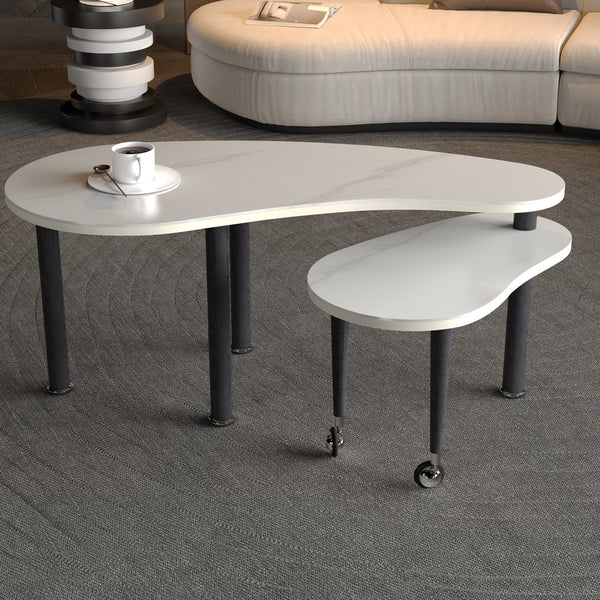 English Elm Contemporary rotatable cocktail table with 360° swivel top, sintered stone & MDF surface, space-saving design White+Black W2899P372754