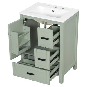 English Elm Modern 24 Inch Bathroom Vanity Solid Wood Cabinet with Ceramic Sink and Soft Close Storage Green N729P292859F
