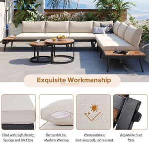English Elm Trexm Modular Patio Sectional with Acacia Nesting Tables and Washable Cushions TM000001AAA