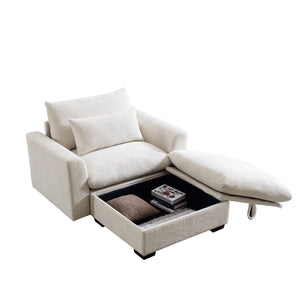 English Elm Beige Modular Corduroy Sofa Couch With Storage Ottoman - Versatile Deep Seating For Modern Spaces W714S00636