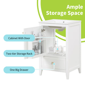 English Elm 20" Modern Bathroom Vanity With Soft-Close Door, Ceramic Sink & Storage Drawer For Small Spaces N725P185452K
