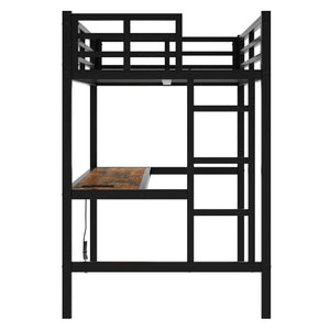 English Elm Metal Twin Xl Loft Bed With Built-In Desk, Power Outlet & Led Lights - Space-Saving Design! W1580P368410