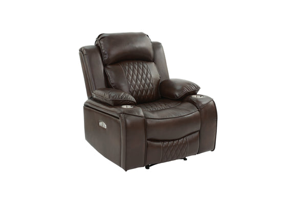 English Elm Power Motion Recliner Chair with USB Cup Holders Wireless Charging Gel Leatherette Brown Comfort B011P205591