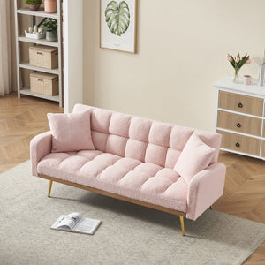 English Elm 69 Convertible Sofa Bed for Small Spaces 69-Inch Fabric Futon with Solid Wood Frame, Comfort Seat Pink W3356P298524