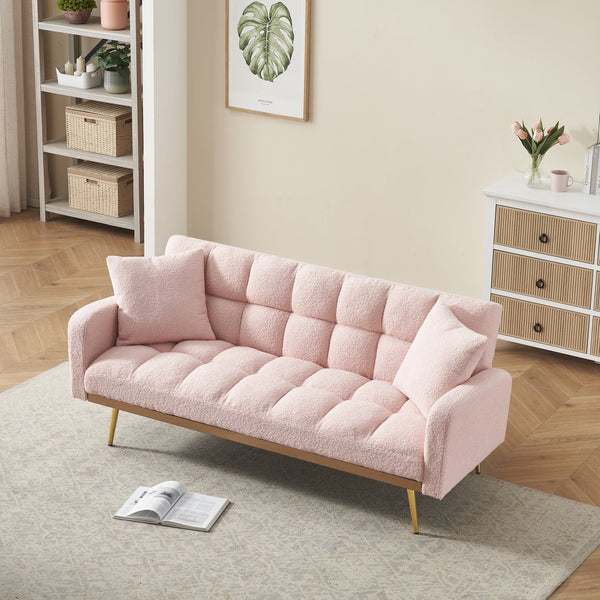 English Elm 69 Convertible Sofa Bed for Small Spaces 69-Inch Fabric Futon with Solid Wood Frame, Comfort Seat Pink W3356P298524
