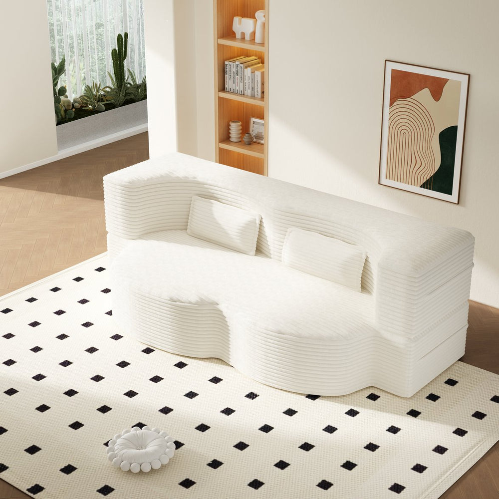 English Elm Modern Corduroy Floor Sofa Foldable Twin Sleeper Foam Filled for Compact Living Spaces Beige+White W1885P435360