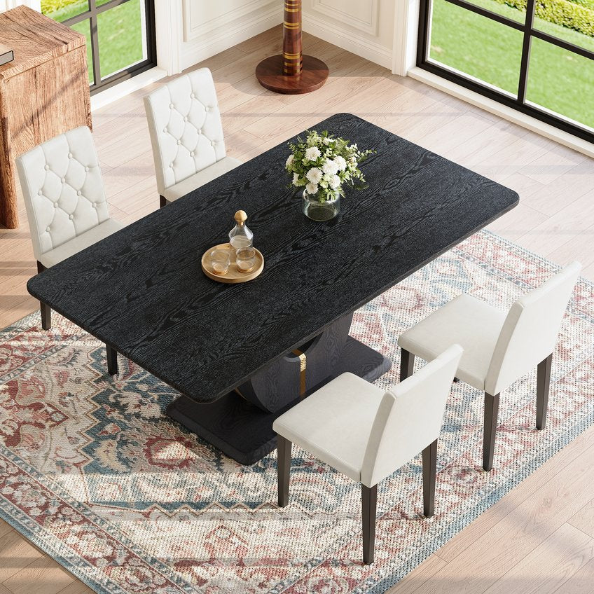 English Elm Black Wood Grain Mdf Dining Table Set Seats Four with Suede Upholstered Chairs W1151S04471