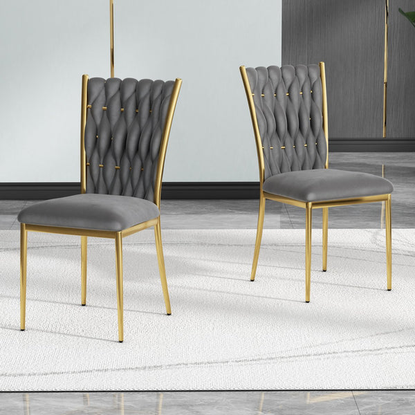 English Elm Modern Velvet Upholstered Dining Chairs Set of 2 with Electroplated Legs for Kitchen Dark Gray W210P301580