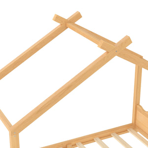 English Elm Twin House Frame Floor Bed Solid Pine Kids Room Montessori Low Profile Play Nook W1580P387836