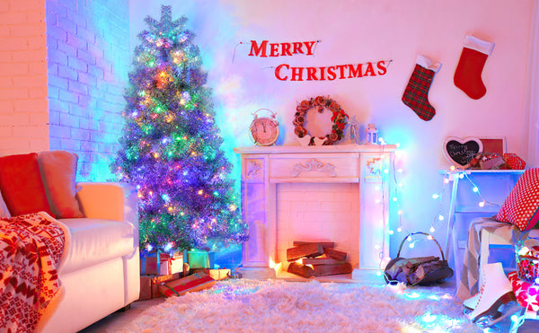 English Elm 6FT Silver Pre-Lit Christmas Tree with 800 Tips, 300 LEDs, 11 Modes, Hinged Metal Stand, Indoor/Outdoor N704P199512N
