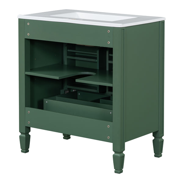 English Elm [video] 60 Inch Freestanding Double Sink Bathroom Vanity with Ceramic Basins Soft Close Storage Green N759S226000F