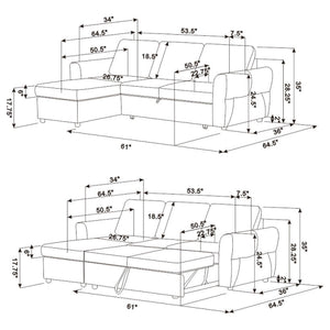 English Elm Kenna Grey Tufted Sleeper Sectional Sofa with Storage Ottoman, Rounded Arms, Smooth Cushions (97) B062S01106