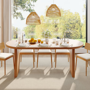 English Elm 55.11"-70.86" Extendable Dining Table with Sculpted Striped Legs Seats Six in Modern Style Natural Walnut W757P411752
