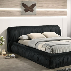 English Elm Platform Pleated Upholstered Eastern King Bed Low Profile Frame for Contemporary Bedroom Black B2741S00835